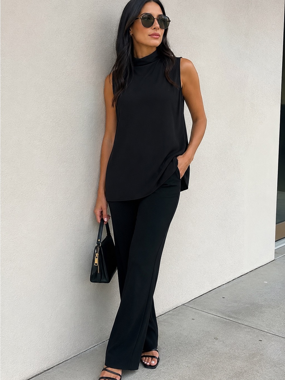 Ella Moss Black Sleeveless Mock Neck Tunic Blouse – Medium – Preloved A19